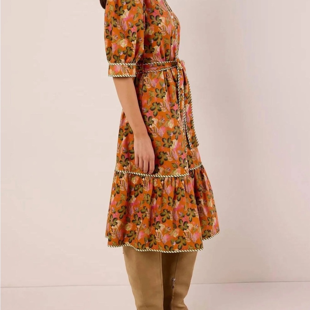 THML Orange Floral Midi Dress with Pink and Green Accents - Picture 4 of 4